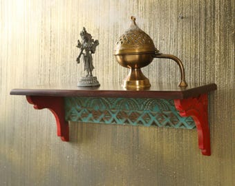Hand-Carved Wooden Wall Shelf – Rustic Indian Decor, Boho Floating Shelf