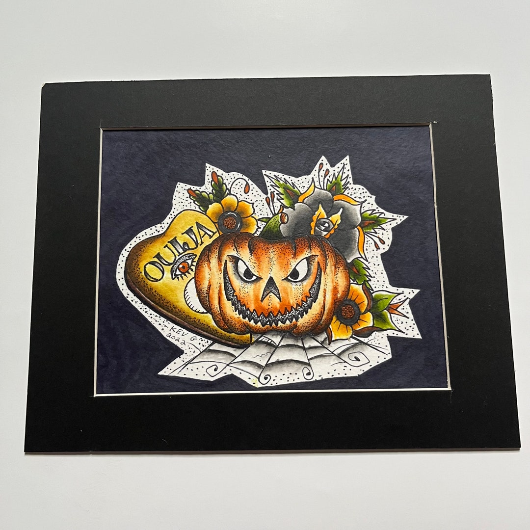 Original Watercolor Painting ~ Halloween Jack O Lantern Ouija ...