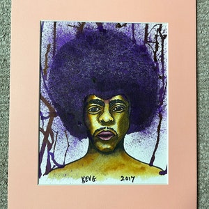Original Watercolor Afro Painting ~~~~ ORIGINAL ~ ( NOT A PRINT )