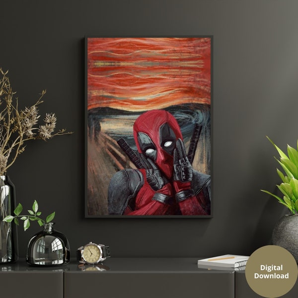 Deadpool -The Scream | Midjourney | Ai Art | Printable Poster | Digital Art | Digital Poster | | Wall Art | Wall Decor | Minimalist