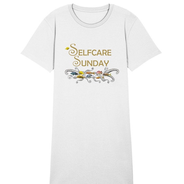 Selfcare Sunday - Ladies Organic Shirt Dress Yoga Oberteil T-Shirt kurze Ärmel Schlafshirt