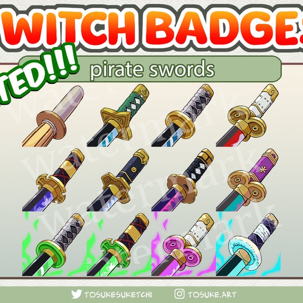 Badges/émoticônes Twitch Épée de pirate (bit ou sub) | katana zoro pièce Anime