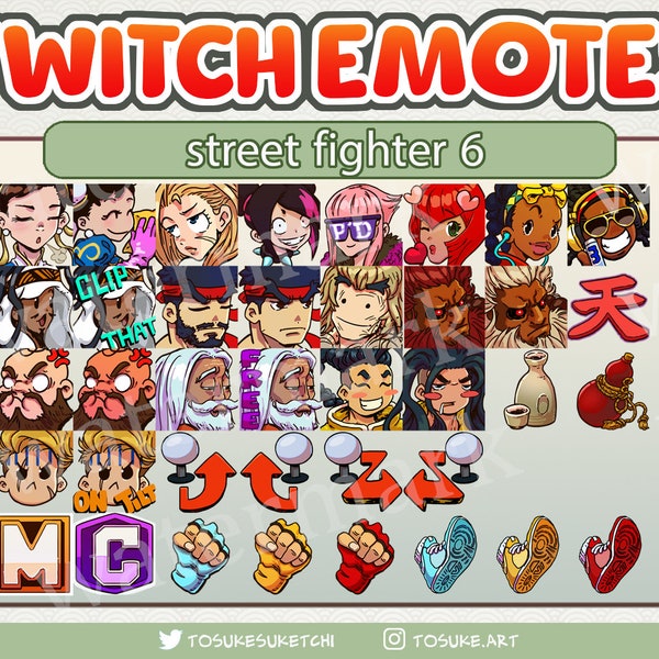 Street Fighter emotes twitch discord and youtube stream emote pack fgc stream Chun li juri cammy ryu ken akuma manon rashid jamie luke