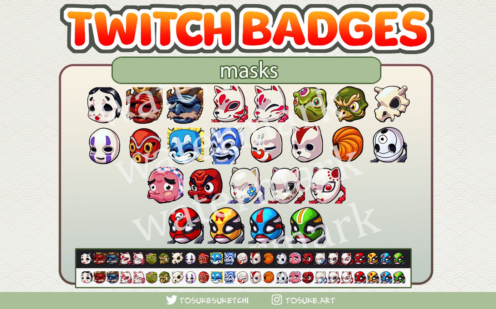 25 Mask Twitch Badges/emotes: Anime, Kitsune, Samurai (digital Download ...