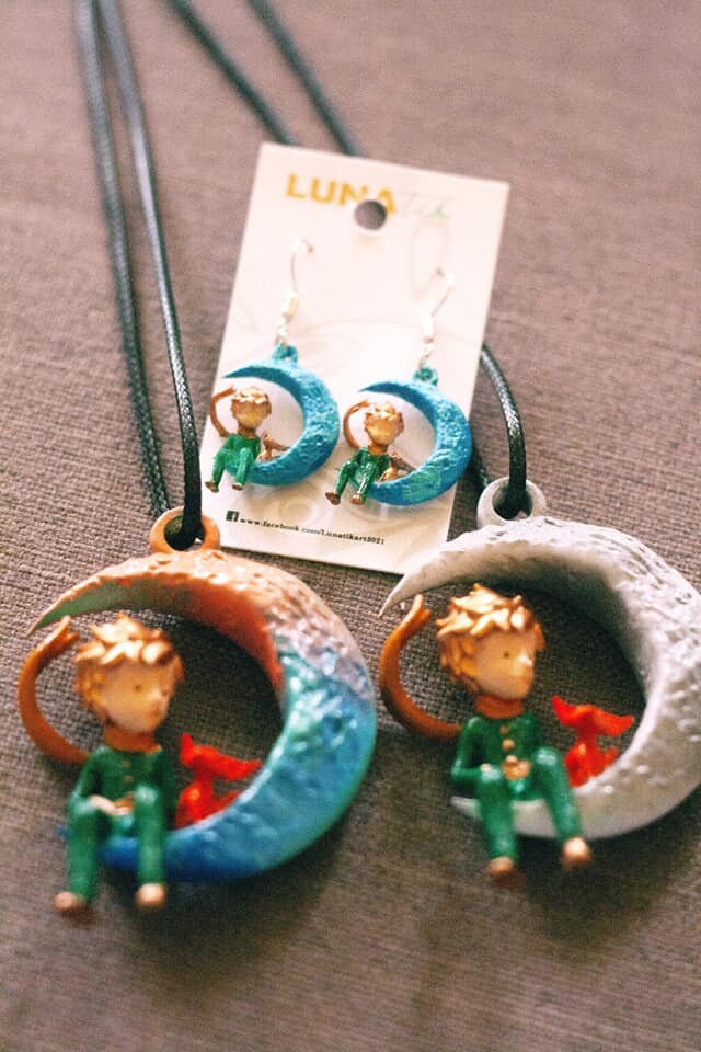 Handmade Uniquely Aristic Necklace and Earrings Handcrafted Original the Little Prince Set Elegant Handpainted Colorful Collectable Complect Etsy