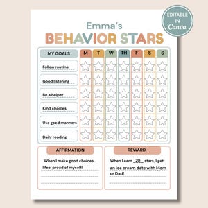 Editable Behavior Chart for Kids | Visual Behavior Tracker | ADHD Friendly Reward Chart | Canva Printable