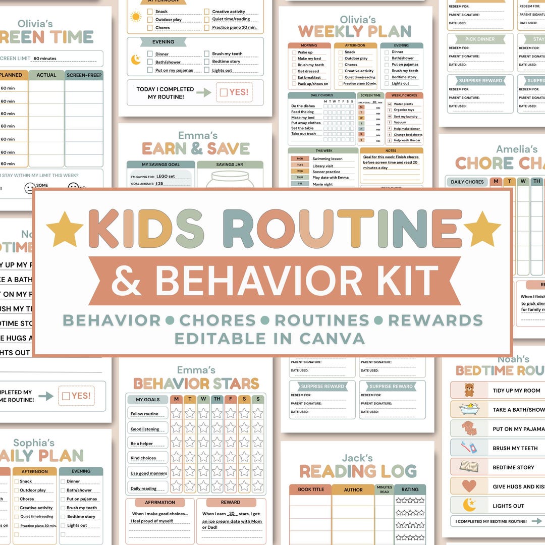 Behavioral Routines Editable Kids Routine & Behavior Kit | Behavior Chart, Chore Chart ...