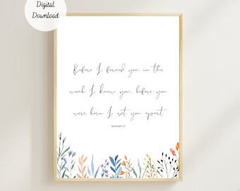 Jeremiah 1:5 Wall Art - Scripture Nursery Picture - Before I Formed You in the Womb I Knew You Bible Verse - Wild Flower Baby Girl's Room