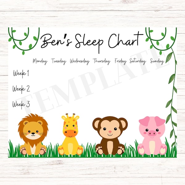 Toddler Sticker Sleep Chart Reward System - Jungle Theme Template for Kid's Homeschool - Baby Animal Document - Customizable Childs Schedule