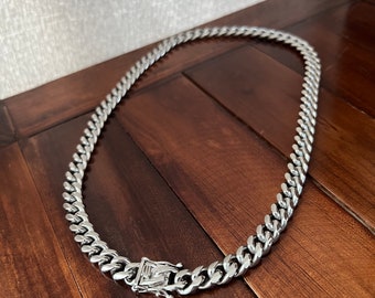 10mm thick silver necklace, heavy duty Cuban chain stainless steel necklace, gift necklace for men and women