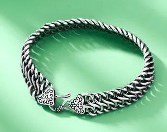 Bracciale fatto a mano con frustino grosso da uomo in argento sterling S925