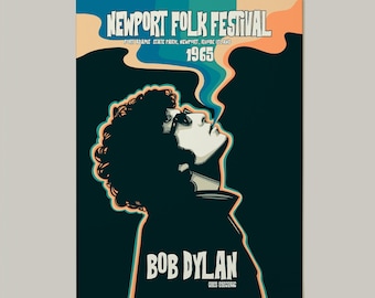 Póster del Newport Folk Festival, impresión de Bob Dylan, póster de Bob Dylan, arte de Bob Dylan, retrato de Bob Dylan, póster de rock psicodélico, póster de concierto de los 60