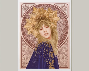 Stevie Nicks Art Print, Stevie Nicks Poster, Stevie Nicks Portrait, Stevie Nicks Mucha Wall Art, Vintage Alphonse Mucha, Boho Wall Art