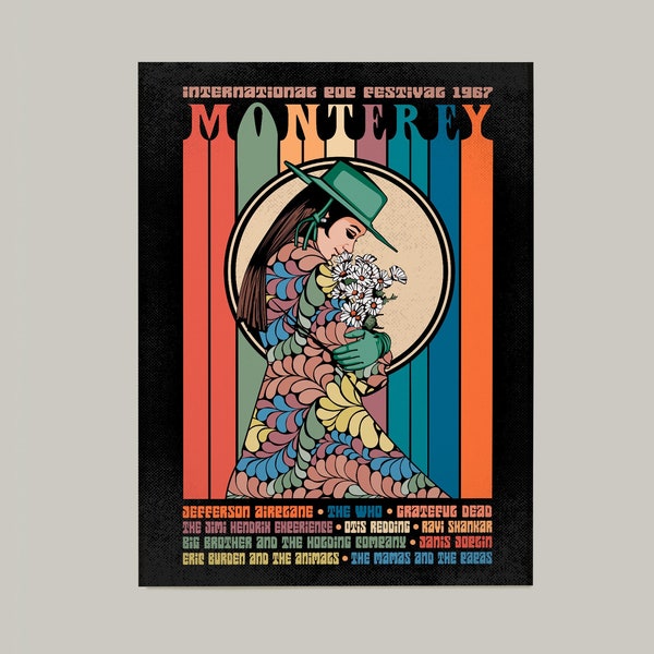 Monterey International Pop Festival Poster, Monterey Kunstdruck, Hippie Wandkunst, Boho Kunstdruck, Musikdruck, Konzertplakat, Vintage Kunst
