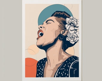 Billie Holiday Portrait, Billie Holiday Art Print, Billie Holiday Poster, Jazz Music Art Print, Abstract Portrait, Boho Wall Art, Vintage