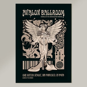 Cartel de salón de baile Avalon, arte psicodélico, cartel de música psicodélica, cartel de concierto, cartel de concierto, arte de pared vibrante, arte trippy, arte hippie