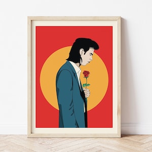 Nick Cave Art Print, Nick Cave and The Bad Seeds Poster, Retro Musik Poster, Bunte Wandkunst, Lebendige Art Print, Moderne Kunst, Musik Poster