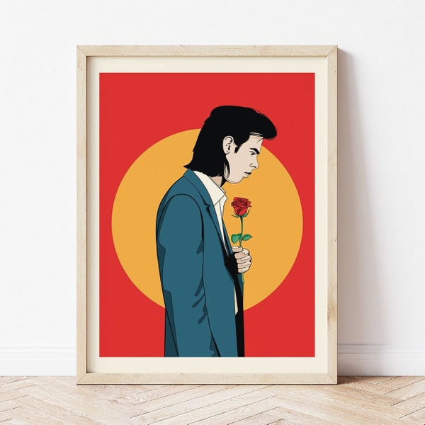 Nick Cave Art Print, Nick Cave and The Bad Seeds Poster, Retro Musik Poster, Bunte Wandkunst, Lebendige Art Print, Moderne Kunst, Musik Poster