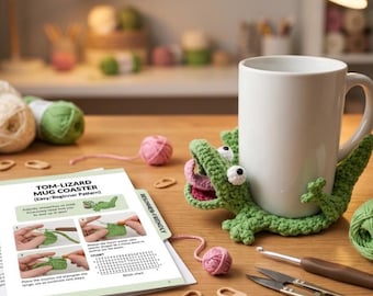Crochet Lizard Coaster Pattern PDF,  Gecko Mug Rug DIY Digital Download, Beginner Animal Coaster