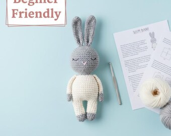 Sleepy Bunny Crochet Pattern, Amigurumi Rabbit Tutorial PDF Download