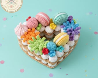 Crochet Heart Mille-feuille Cake Pattern, Amigurumi Pastry Tutorial Sweetheart Milfei Cake PDF
