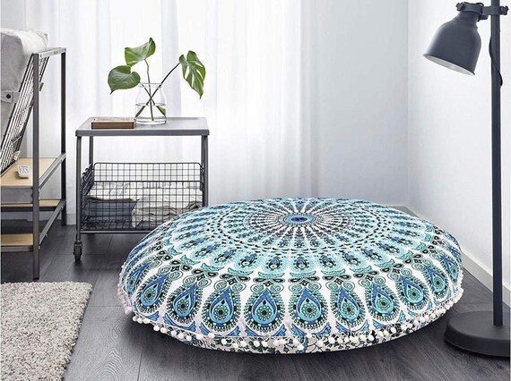 Handmade Floor Cushion Hippie Throw Pillow Cover Bohemian Meditation Cushion Embroidered Pillow Housewarming Gifts Personalized Seating Pad