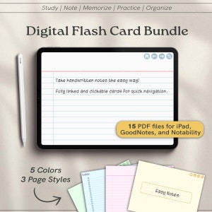 Digital Flash Card Bundle | iPad Flashcards for Goodnotes and Notability | Editable Note Cards for Students | Multi-Color Flash Card Bundle