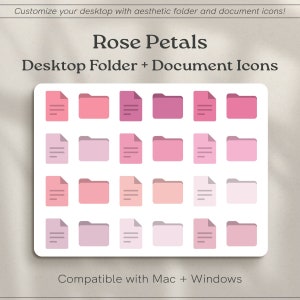 Rose Petals Icons for Mac and Windows | Custom Desktop Folder Icons | Colorful Mac Folder Icons | Pink Aesthetic Desktop File Folders Icons