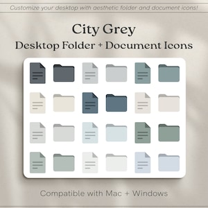 City Grey Icons for Mac and Windows | Custom Desktop Folder Icons | Minimalist Gray Mac Folder Icons | Aesthetic Desktop File Folders Icons