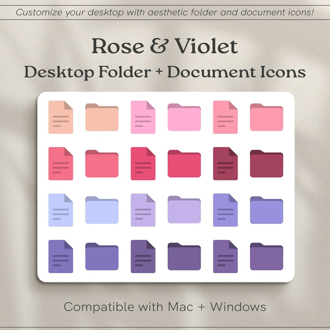 Rose + Violet Desktop Icons for Mac and Windows | Desktop Folder Icons ...