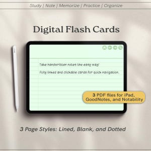 Pastel Green Digital Flash Cards | iPad Flashcards for GoodNotes and Notability | Editable Note Cards for Students | Cute Green Flash Cards