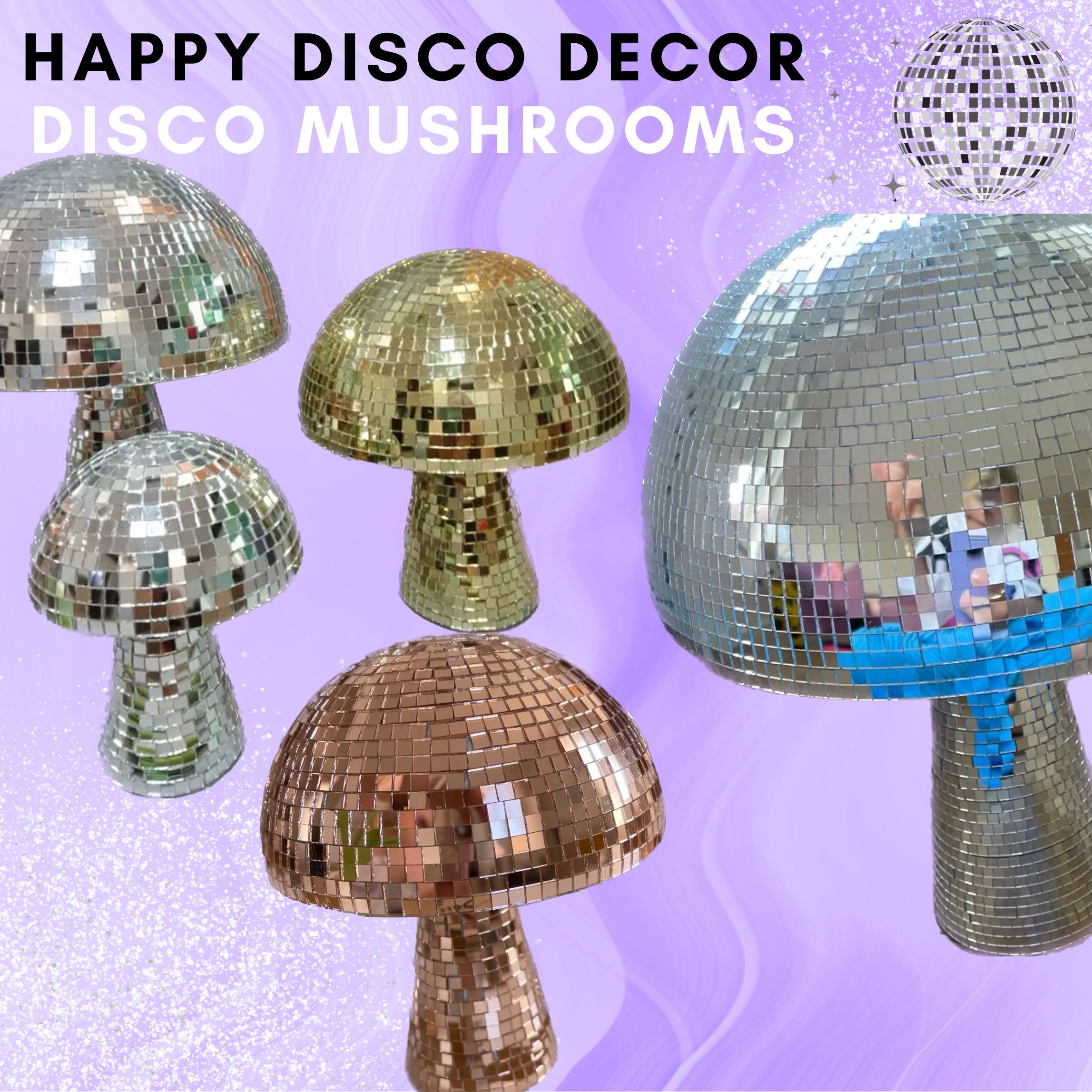 Boule disco en forme de champignon, boule disco argentée
