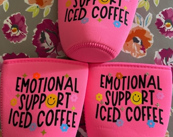 Handmade Iced Coffee Cozy, Drink Sleeve, Beverage Holder, Coffee Lover Gift, Emotional Support, Iced Coffee Coozie