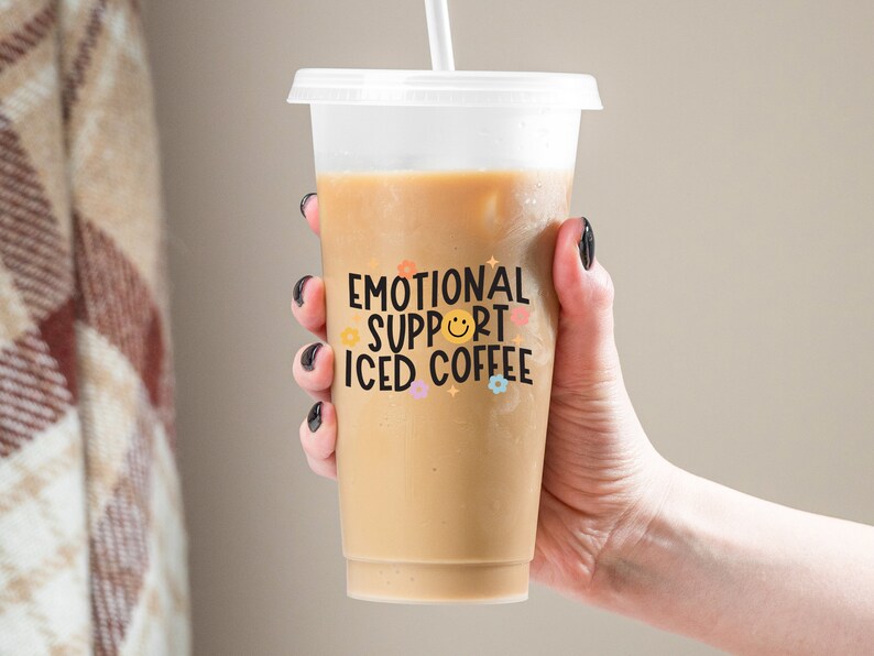 24 Oz. Emotional Support Iced Coffee Tumbler, Cute Tumbler Cup, Iced