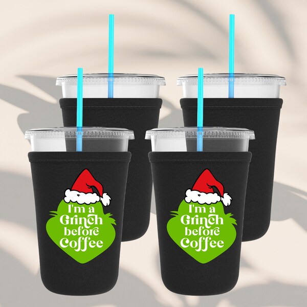 Grinch Coffee, Handmade Iced Coffee Coozie, Drink Sleeve, Beverage Holder, Coffee Lover Gift, Iced Coffee