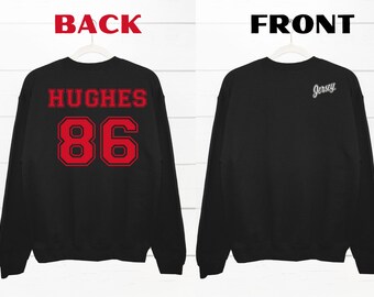 Hughes Devils Crewneck Sweatshirt, NJ Hockey Fan Apparel, Handmade