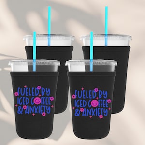 Handmade Iced Coffee Coozie, Drink Sleeve, Beverage Holder, Coffee Lover Gift, Anxiety, Iced Coffee