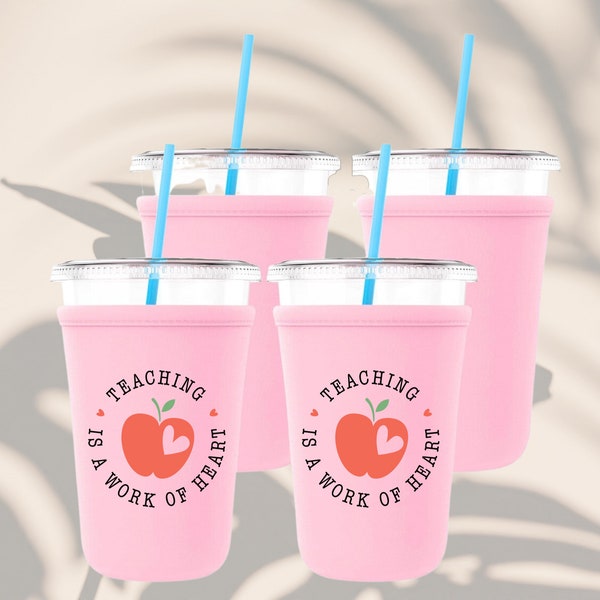 Teacher Gift Iced Coffee Coozie, Personalized Drink Sleeve, Custom Teacher Favor, Personalized Teacher Iced Coffee Coozie,