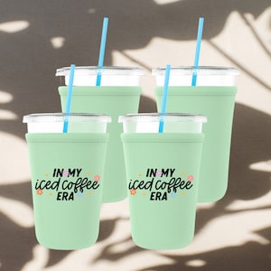 Handmade Iced Coffee Coozie, Drink Sleeve, Beverage Holder, Coffee Lover Gift, Coffee Era, Iced Coffee