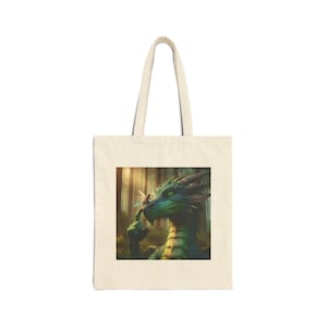 Fantasy Dragon Cotton Canvas Tote Bag, Eco-Friendly Shopping Bag, Lightweight Reusable Tote, Gift for Dragon Lovers, Cute Dragon Art