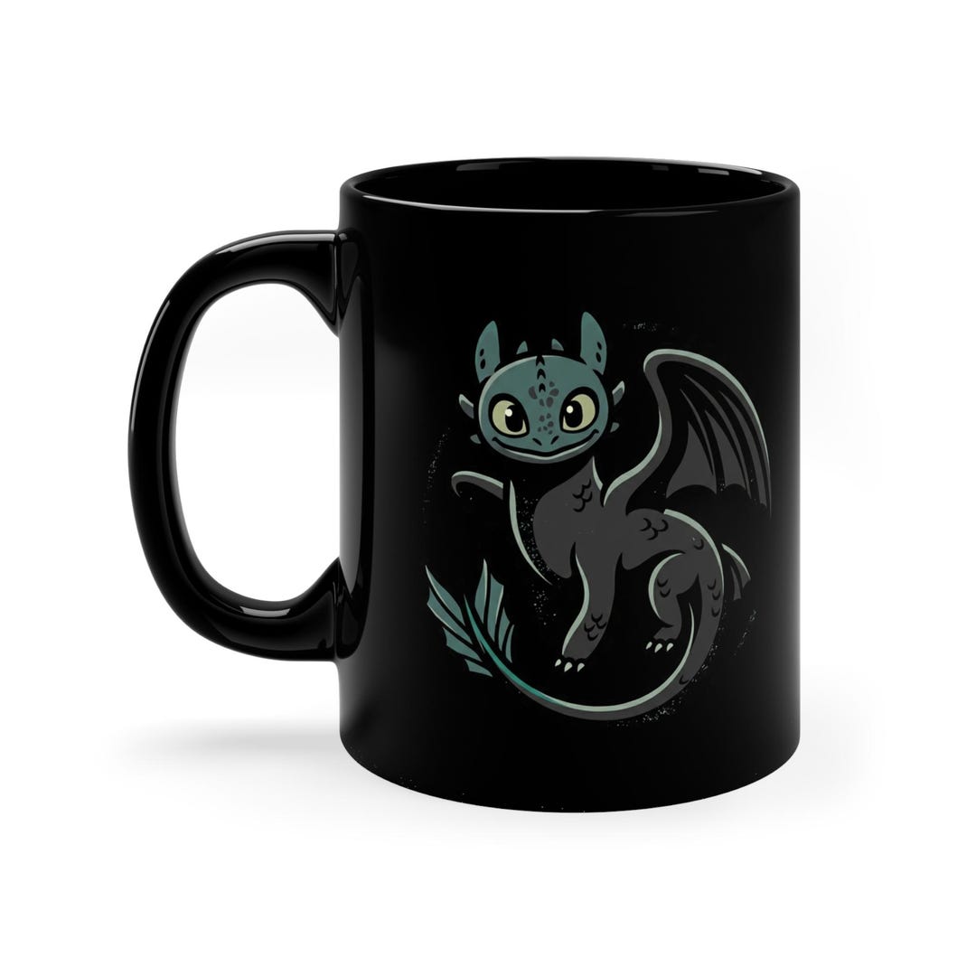Cute Baby Dragon Illustration Mug | Black Ceramic Coffee Mug - Etsy