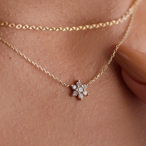 Dainty 14k Solid Gold Necklace, Minimalist Diamond Necklace, GARMACE Diamond, Flower Necklace, Cluster Diamond Necklace, Anniversary Gift