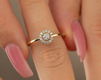 0.18 Ct Dainty Gold Diamond Ring, Diamond Ring For Marriage Proposal, 14k Gold Diamond Jewelry, Gold Promise Ring, Anniversary Gift,