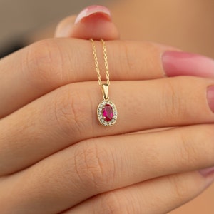 Dainty Diamond Ruby Necklace, Dainty Ruby Birthstone Diamond Necklace, Gift for Her, Diamond Jewelry, Mother&#39;s Day for Diamond Gift
