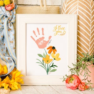 Ramo de flores Handprint Craft, imprimible para mamá y abuelas en el día de la madre / regalo de bricolaje de niños o nietos