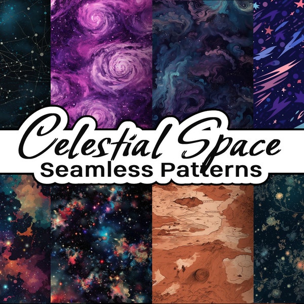 Celestial Space Digital Paper Pack, 8 Seamless Patterns for Instant Download, Perfect for Wallpaper, Scrapbooking, Card Making, Craft, Wrap