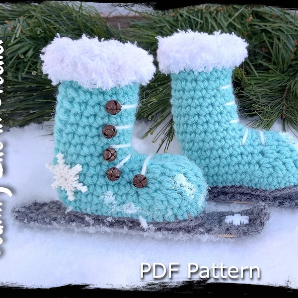 PDF Pattern, Ski Boots and Skis Crochet Pattern, Winter Snow Boots, Christmas Tree Ornament, Winter Decoration, Easy Beginner Crochet