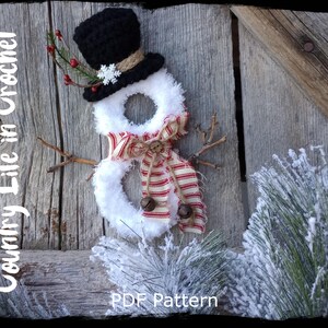 PDF Pattern, Snowman Wreath Crochet Pattern, Snowman Christmas Ornament Crochet Tutorial, Easy Crochet