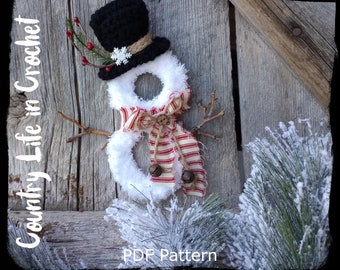 PDF Pattern, Snowman Wreath Crochet Pattern, Snowman Christmas Ornament Crochet Tutorial, Easy Crochet