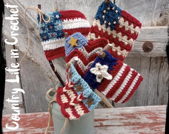 Patriotic Flags Crochet Pattern: USA American Flag Plant Pokes (PDF Pattern)